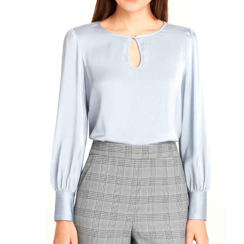 TAILORED Rebecca Taylor | Icy Blue Long Sleeve Charmeuse Silk Blouse | Size 0